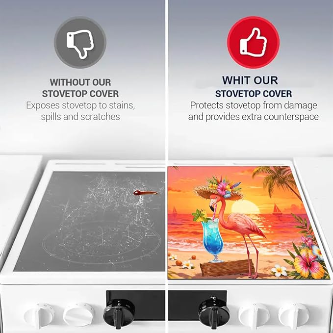 HOMETITUTE Summer Stove Top Cover 28x20 Flamingo Sunset Cocktail Heat Resistant