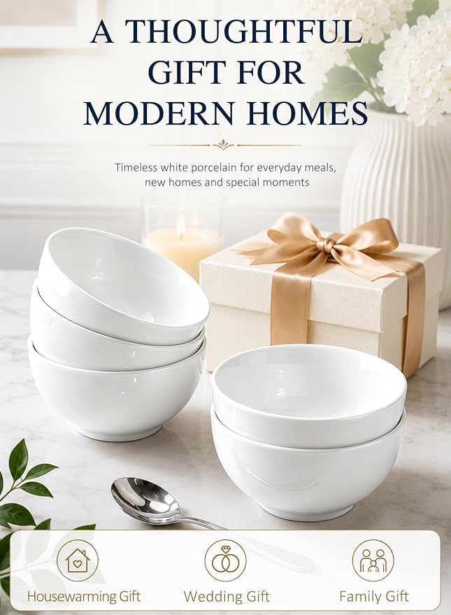 Small Bowls Set, White, 10 oz Porcelain Bowls of 4 | Ceramic, For Kitchen Dessert Rice Side Dish Snack Soup Fruits Cereal Ice Cream, Microwave Dishwasher Freezer Oven Safe