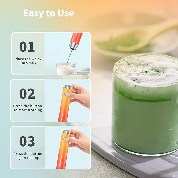 Maestri House LunaFro Rechargeable Milk Frother,Stand & 2 Detachable Whisks | 8000RPM Turbo Motor, 1200mAh lithium battery, Handheld Milk Frother for Lattes, Cappuccino, Matcha & Powdered Supplements
