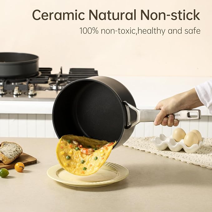 MsMk 2 QT Saucepan with Lid & Steamer, Nonstick Induction Cooking Pot | Non Toxic, Even Heating, Easy Clean, Dishwasher & Oven Safe, suitable for gas & electric & induction stoves, PFOA & PFAS Free