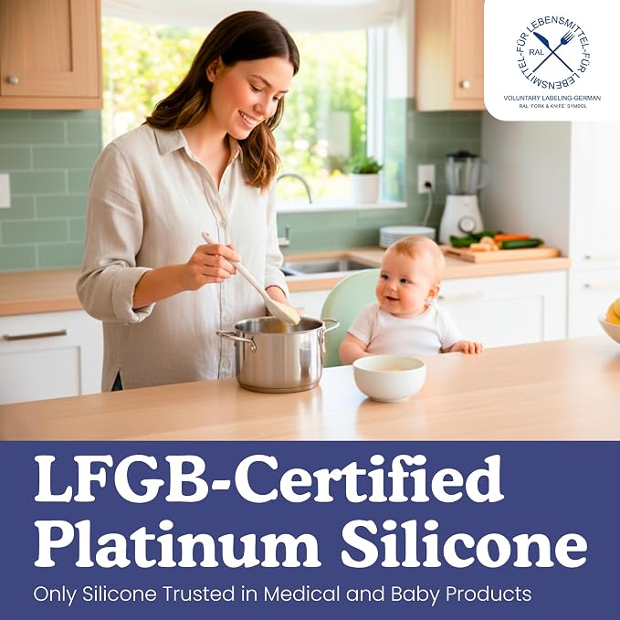 NonToxic Platinum Silicone Utensils, 100% Plastic-Free, 8-Pcs, Gray | LFGB-certified platinum silicone. Solid steel core, no hidden plastics. 500°F heat resistant. Non-scratch. Dishwasher safe