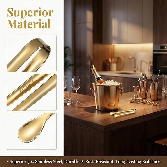 Mini Serving Tongs Set of 6, 4.25 Inch Gold Stainless Steel Small Tongs | Perfect for Sugar Cubes, Desserts, Tea Party, Ice Cubes, Appetizers — Smooth Rounded Edges, Dishwasher Safe Kitchen Utensils