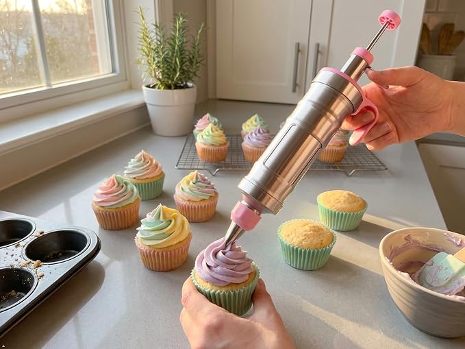 Dessert Decorating Piping Syringe Set Cake Decorating Tool | Cookie Gun Press, 6 Piping Icing Nozzles, For Baking, Cupcake, Deviled Eggs, Icing Decoration Gun, Frosting Piping Kit