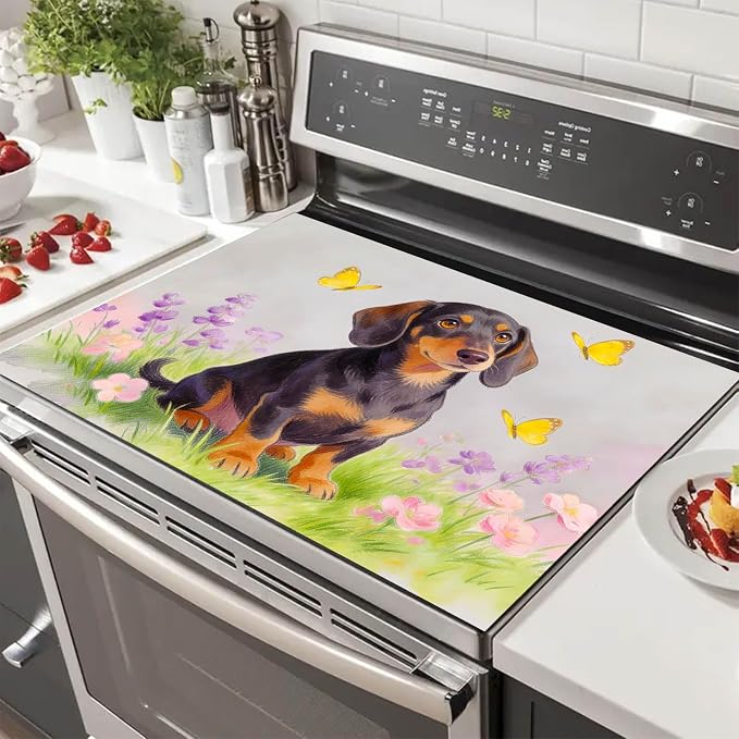 HOMETITUTE Spring Stove Top Cover 28x20 Dachshund Meadow Heat Resistant