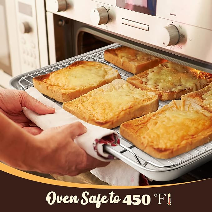 E-far Cookie Sheet with Rack Set, 18”x13” Baking Pan for Oven Roasting | Stainless Steel Half Sheet Rimmed Tray with Wire Cooling Rack, For Cooking Broiling Bacon Meat Steak, Dishwasher Safe