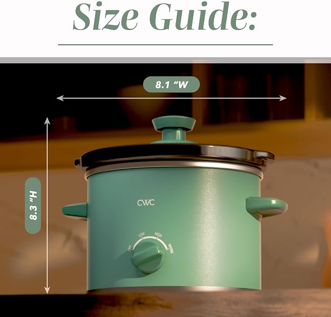 COOK WITH COLOR 2QT Mini Electric Round Slow Cooker - Adjustable Settings, Removable Stoneware Pot, Tempered Glass Lid, Dishwasher Safe, Cool-Touch Side Handles, Dark Sage