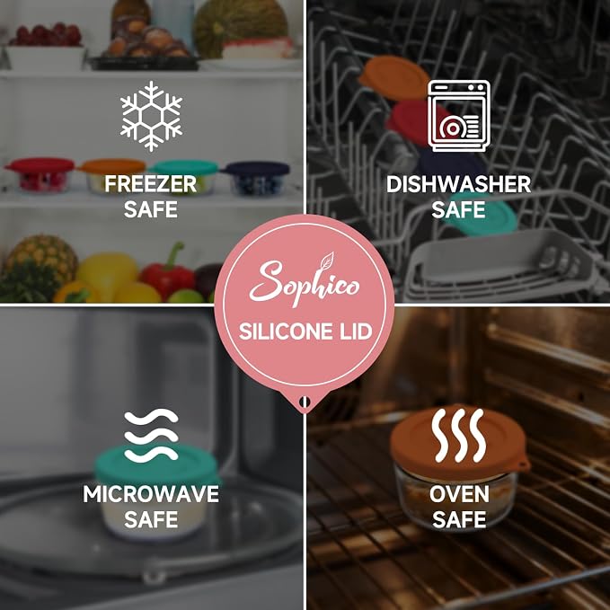 SOPHICO 1 Cup Round Silicone Replacement for Pyrex & Anchor Hocking 7202-PC | Food Grade Silicone, Leakproof、Airtight Lids, Dishwasher Microwave Safe