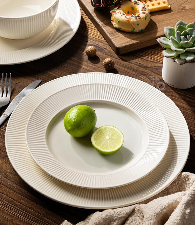 Ceramic Dinnerware Set for 4, 12-Piece Plates and Bowls Set | Lightweight Porcelain Dish Set, Scratch Resistant, Oven & Microwave & Dishwasher Safe, Ivory