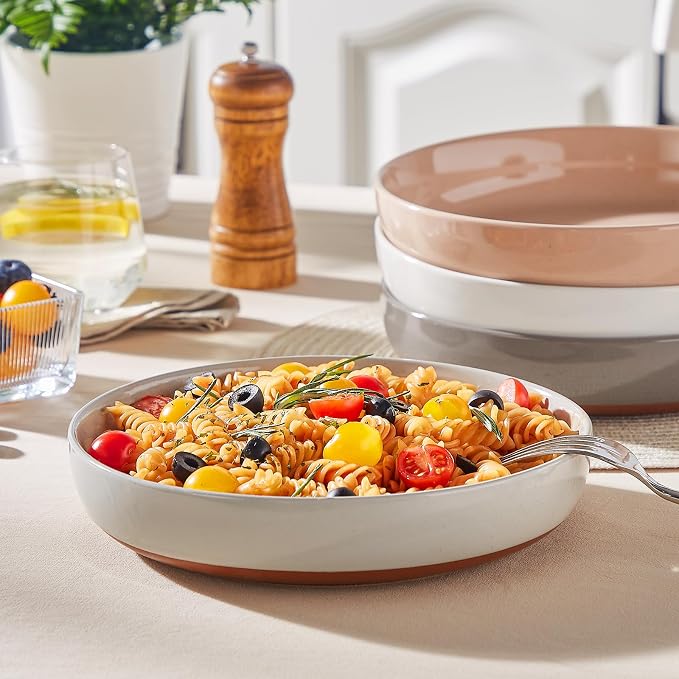 MALACASA 48 Oz Pasta Bowls Set of 4, Stoneware Dinner Bowls, Multicolor | Microwave and Dishwasher Safe, Chip-Resistant, For Pasta, Salad, Soup, Fruit, 9 Inch Wide, Stackable, Speckled Design