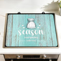 Season Everything With Love Teal Farmhouse Stove Top Cover | Teal turquoise farmhouse kitchen decor; non-slip stovetop cover for electric, gas, glass top stove, cottage counter mat