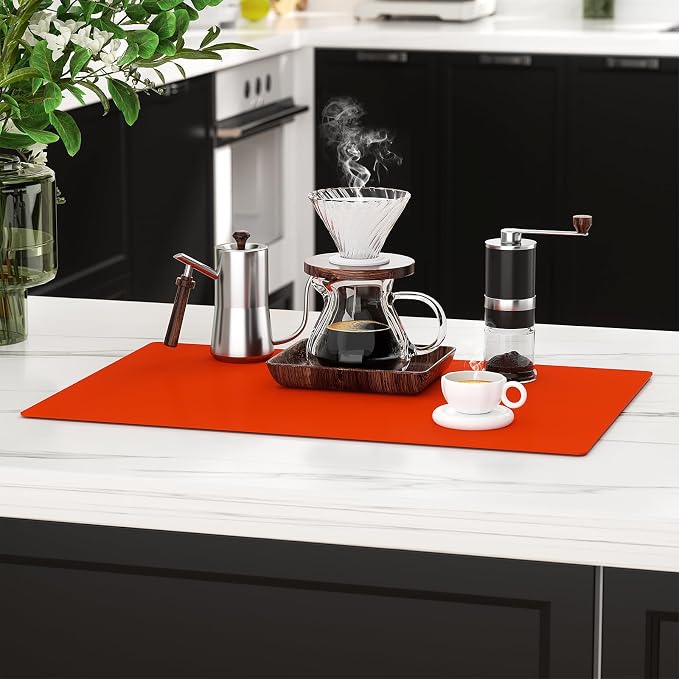 2-Pack Silicone Counter Mats 24”x16”, Orange | 1.5mm thick silicone counter protector, heat resistant & non-slip. Works for air fryer, hot pots, pans and coffee maker.