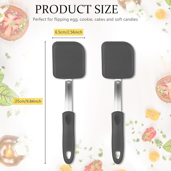 Silicone Cookie Spatula Turner 2 Pack Mini Brownie Spatula Flexible Kitchen Small Silicone Turner for Nonstick Cookware Heat Resistant No Scratch Flipper for Egg(Solid Flat,Grey)
