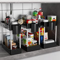 3 Pack Under Sink Organizer Bathroom and Storage Cabinet (Black) | 2 Tier with Hanging Cups for Kitchen
