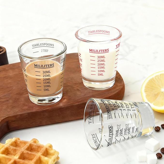 Shot Glasses Measuring cup Espresso Shot Glass Liquid Heavy Wine Glass 2 Pack 26-Incremental Measurement 1oz, 6 Tsp, 2 Tbs, 30ml (Black and Red)