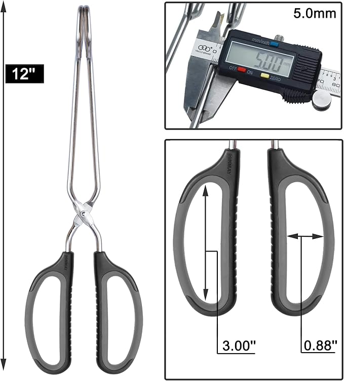 HINMAY Scissor Tongs with Comfort-Grip Handle 12-Inch Cooking Tongs | Black Handle