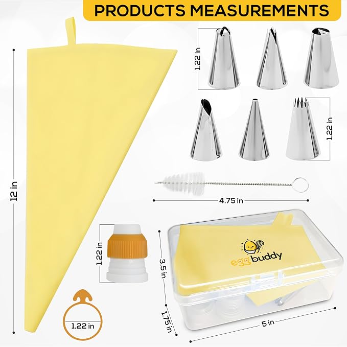 Deviled Egg Piping Tool – Reusable Piping Bag and Tips Set, 9 Piece Silicone Piping Bag Decorator & Filler Kit for Perfect Party Appetizers (Yolk Yellow)