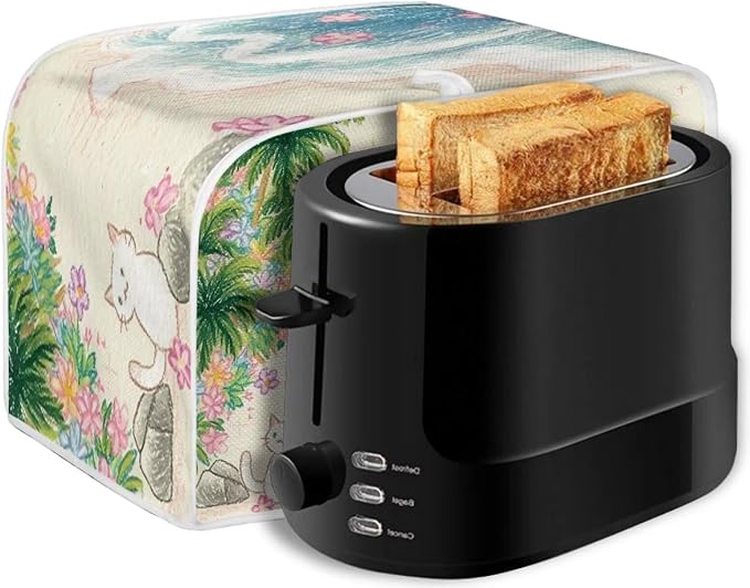 Cat Beach Print Toaster Cover 2 Slice Floral Printed Bread Maker Cover Palm Tree Print Toaster Oven Covers for Kitchen Counter