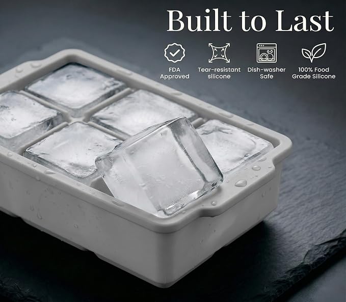 KitchFort® Large Silicone Ice Cube Tray (3-Pack) - 2" Big Ice Mold with Lid | Easy Release, Cocktail, Whiskey Ice Cubes Mold - Food Grade - Ice Cube Trays for Freezer - Stackable Silicone Ice Tray