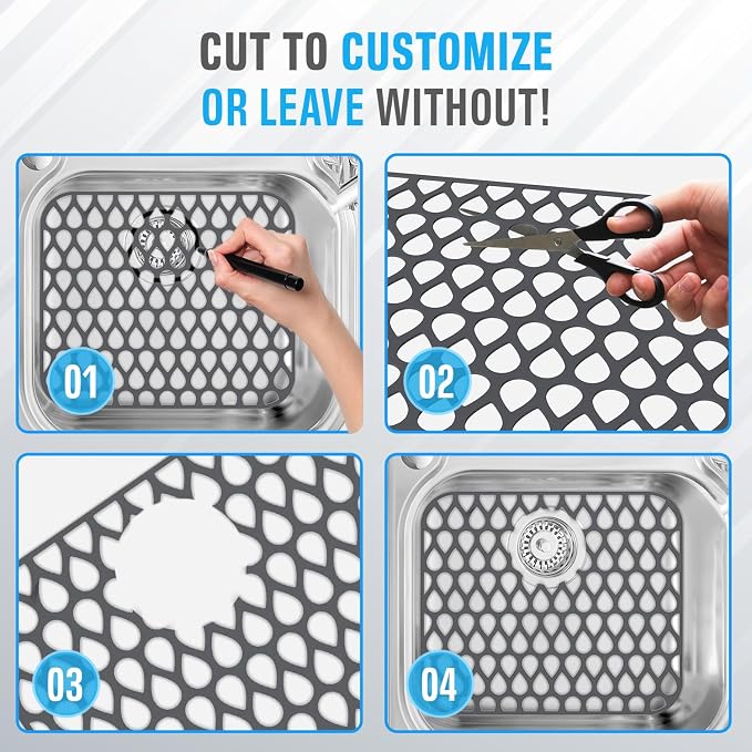 Silicone Sink Protectors for Kitchen Sink – 2 Pack Kitchen Sink Mats for Bottom of Sink – Heat-Resistant, Dishwasher-Safe Sink Grid – Non-Slip Sink Accessories, Flexible Sink Protector Mat – Gray
