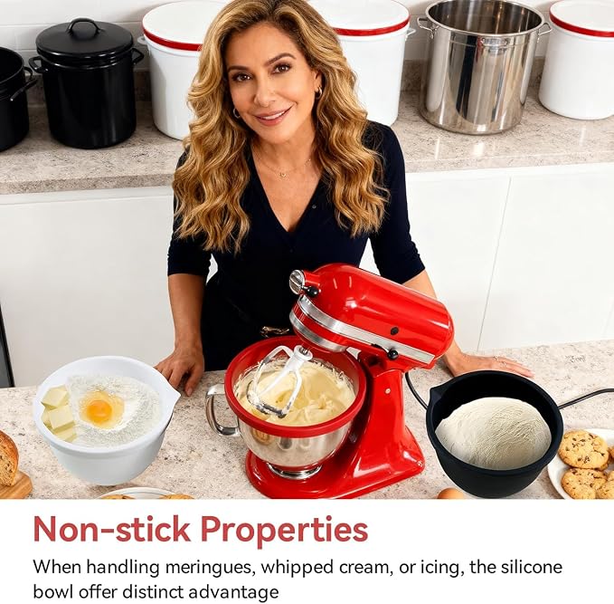 Silicone Liners Compatible with KitchenAid 5 Qt Tilt-Head Stand Mixer (Only), Odourless, Thicker, Cold/Heat-Resistant & Non-Stick, Easy Clean, Fits 5 Quart Mixing Bowl, Set of 3 with Lids