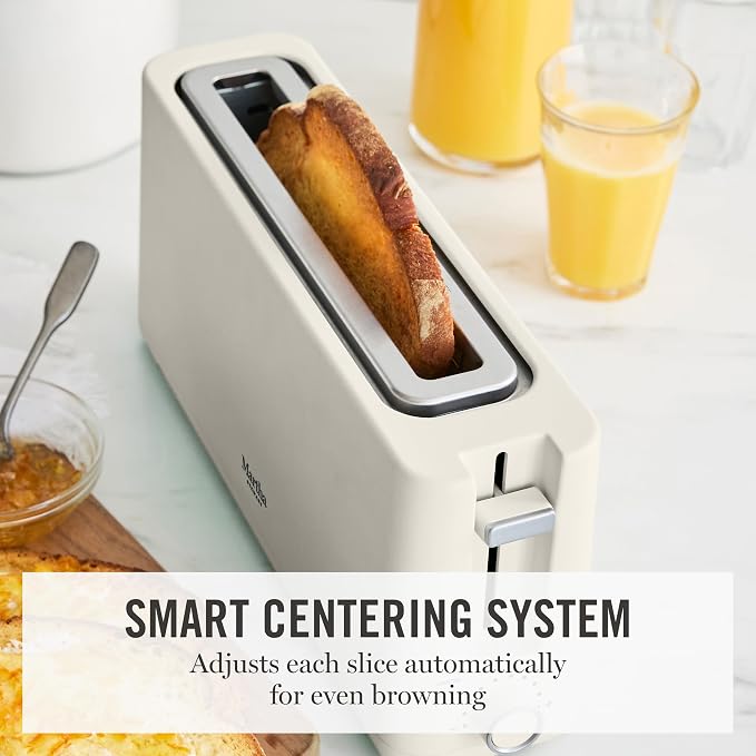Martha Stewart 2 Slice Long Slot Toaster, Extra Wide, Linen Cream | 10 Shade Settings, 10” Wide Slot, Sourdough, Bagels, Artisan Bread & Waffles, Smart Centering, Removable Crumb Tray