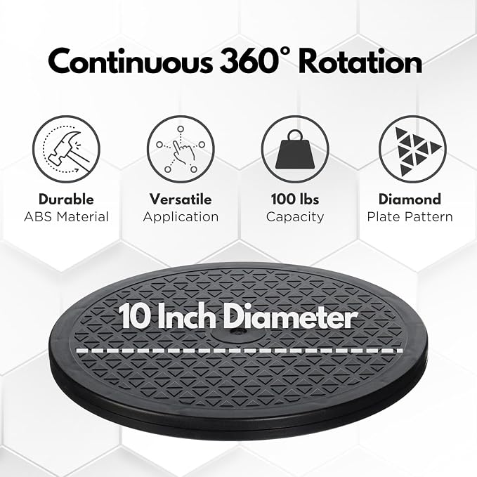 LapWorks 10 inch Heavy-Duty Swivel Base - 0.8" Profile, Supports 100lbs - 360˚ Rotating Turntable and Lazy Susan Stand for Monitors, Computers, Plants, More