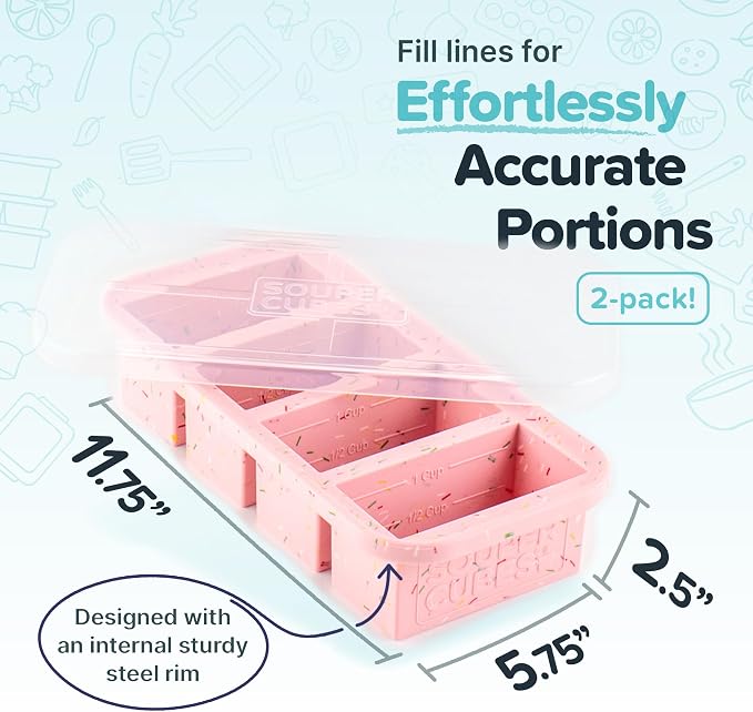 Souper Cubes 1 Cup Silicone Freezer Trays with Lids, Cotton Candy, 2-Pack | 100% Platinum-Cured Silicone Freezer Cubes, Oven and Microwave Safe, Perfect for Freezing Soup, Protein, Grains and More