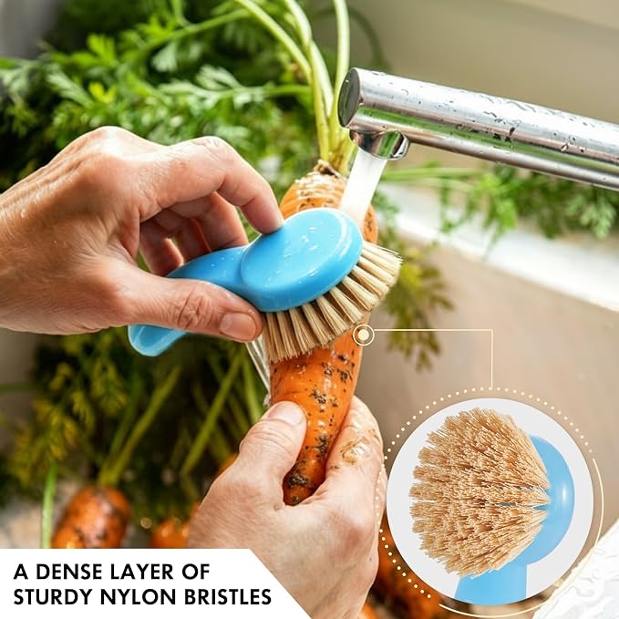 2PCS Vegetable Scrubber Brush, Standing Handle Nylon Bristles for Veggies