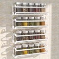 LUCYCAZ 4 Pack Wall Mounted Spice Rack for Kitchen Cabinet,RV,Camper,White | 16 Metal Hooks, Space-Saving,Screw or Adhesive Spice Shelf Hanging,for Pantry Door Spice Jars & Seasonings,11.41×2.75×2.36in