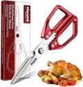 HUUSK Kitchen Scissors for Food, Multifunction Sharp Red Kitchen Shears | Japanese Stainless Steel Meat Cooking Scissors for Fish, Chicken, Turkey, Ergonomic Handles, Easy to Clean, Gifts for Women