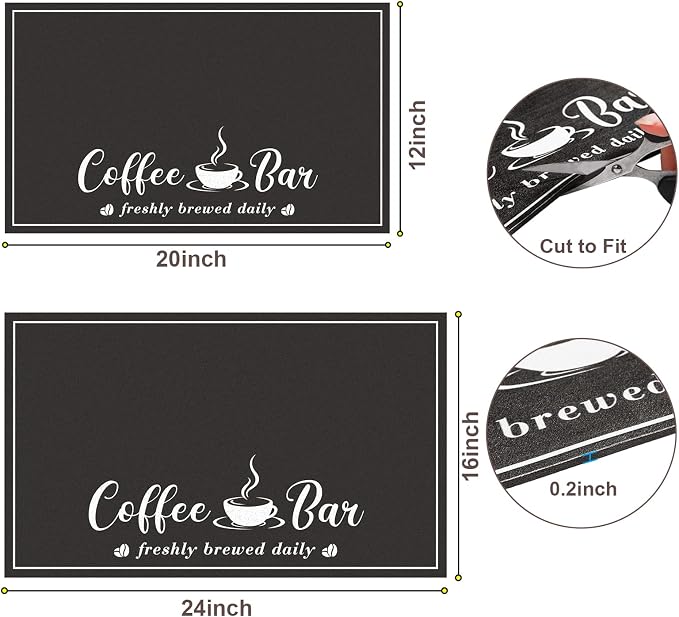 CooRug Fashion Coffee Mat, Dish Drying Mat 16" x 24" Black | Hide Stain, Absorbent, Coffee Bar Accessories, Heat Resistant, Non-slip, Eco-friendly, Easy to Clean