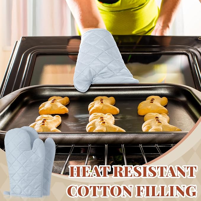 Geyoga 12 Pairs Oven Mitts Heat Resistant Kitchen Long Oven Gloves Mitts Thick Cotton Winter Quilted Baking Flexible Glove Bulk for Cooking BBQ Picnic Kitchen Grilling 10.6 Inch(Grey)