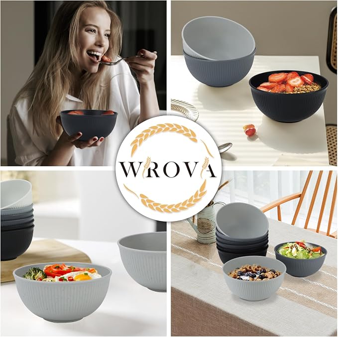 Plastic Bowls Microwave Safe, Wheat Straw Bowls Set, 8 PCS, 26 OZ | Unbreakable Cereal Bowls, Reusable Plastic Bowls for Kitchen, Apartment, Camping, RV, Dishwasher Safe, Classic Series