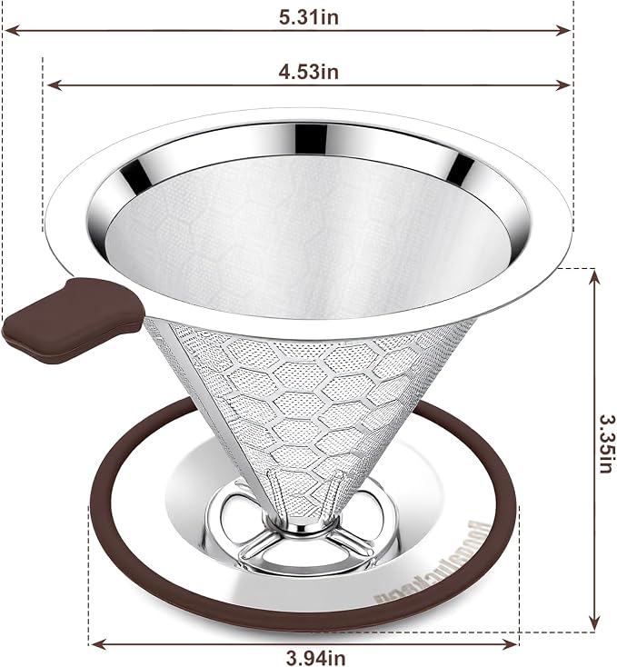 Pour Over Coffee Maker, Reusable Stainless Steel Filter | Easy to Clean, No Paper Waste. BPA-Free, Plastic-Free Coffee Filter. Eco-Friendly, Reusable, 1-2 Cup