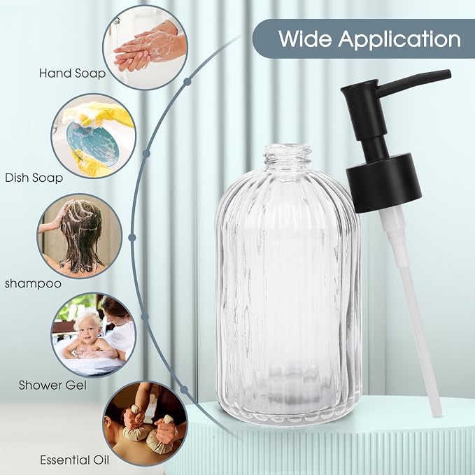 Topsky Glass Soap Dispenser with Plastic Pump, 400ml Liquid Hand Soap Dispenser, Rustproof Pump for Kitchen & Bathroom, Great for Lotions, Essential Oil, Liquid Soaps,Transparent