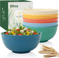 Large Cereal Bowls Set of 6, Unbreakable Wheat Straw Bowls 60oz, Microwavable Bowls for Popcorn,Soup,Dinner, Reusable Plastic Big Bowls for Picnic,Kitchen- Vibrant Series