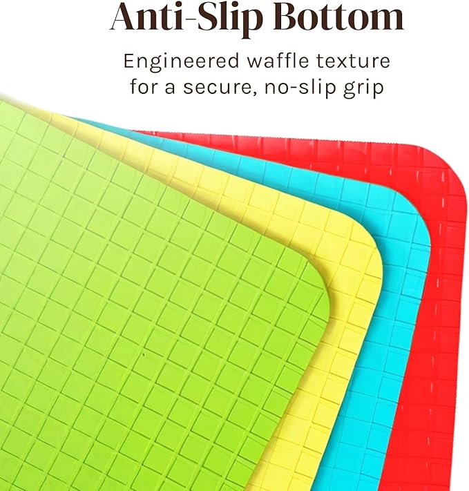 Cooler Kitchen 4 Piece Flexible Plastic Cutting Boards for Kitchen, BPA Free Plastic Cutting Mats For Kitchen - Extra Thick Chopping Mats - Mats Color Coded with Food Icons - Non Slip Dishwasher Safe