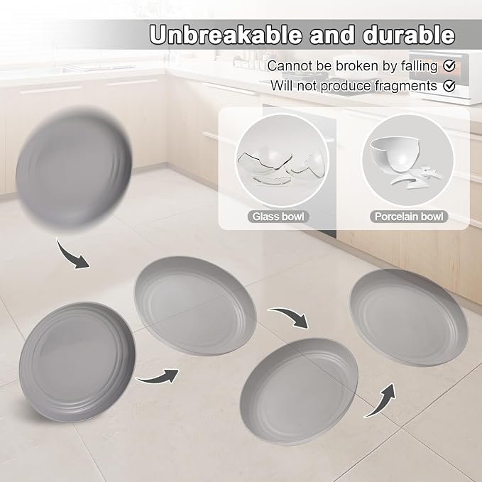 HEYCOME 12 Pcs Unbreakable Deep Dessert Plates Set, 8 inch Reusable Plastic Wheat Straw Plates, Microwave and Dishwasher Safe Plate for Kitchen, Lightweight Plate for Dessert, BPA Free, 6 Colors