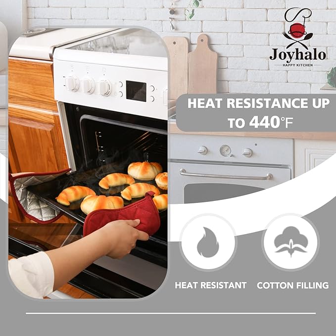 Joyhalo 4 Pack Pot Holders for Kitchen Clearance | Cotton Oven Holder with Great Heat Resistance, Potholders Sets for Kitchen, Countertops, Hot Pots and Pans, Dark Red