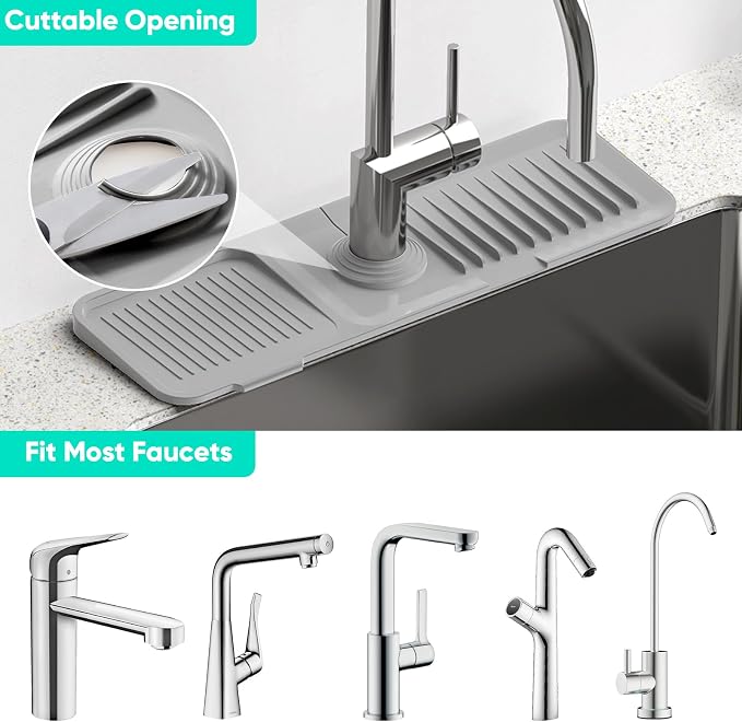 17.7'' Faucet Mat for Kitchen Sink [5°Slope Fast Self-draining] Kitchen Sink Splash Guard Silicone Kitchen Sink Faucet Mat Splash Guard for Kitchen Sink Area Tidy Splash Faucet Guard Draining Mat