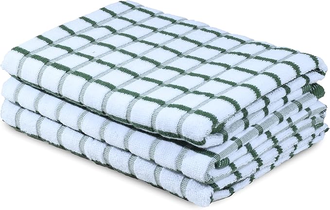 Urban Villa Kitchen Towels Cotton Dish Towels 20”x30” (Set of 3) Green Wht
