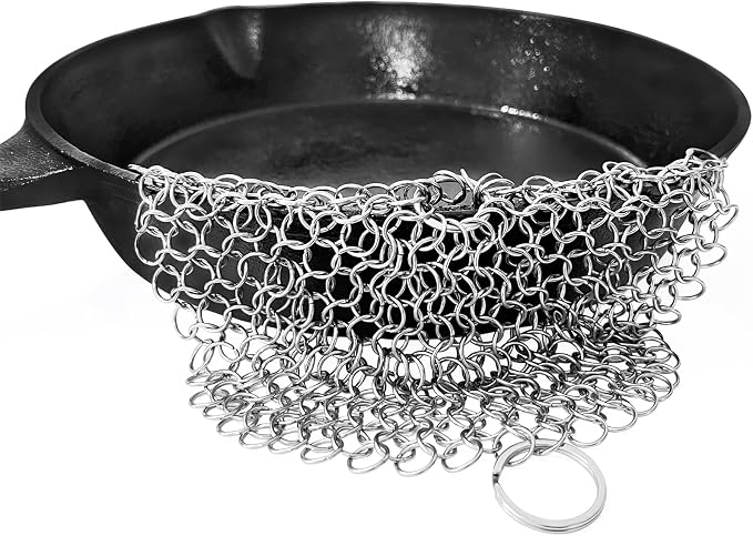 Cast Iron Skillet cleaner 316L Stainless Steel Chainmail Scrubber for Cast Iron Pans,Glassware Dutch Oven Skillet Wok