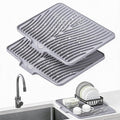TIKNIK Silicone Dish Drying Mat for Kitchen Counter, Grey-2pcs, 20" x 15" | Heat Resistant & Non-Slip Dish Drain Pad with Built-In Drain, Dishwasher Safe, Quick-Dry, Hangable & Roll-Up for Storage