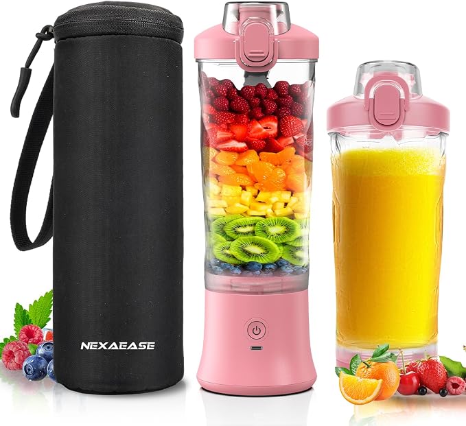Portable Blender Personal Juicer for Shakes Smoothies with Insulated Sleeve | 20 Oz Electric Protein Shaker Bottle, Travel Lid, USB-C Rechargeable, Mini Small Cordless Blender Cup for Kitchen Travel Gym
