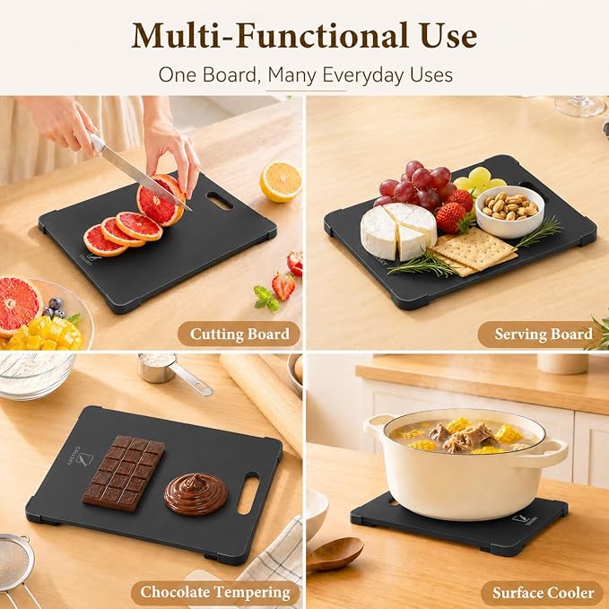 12x8 Black Tempered Glass Small Cutting Board for Kitchen Countertop | Non-Slip Corner Guards, Shatter-Resistant, Heat Resistant Non-Toxic Board
