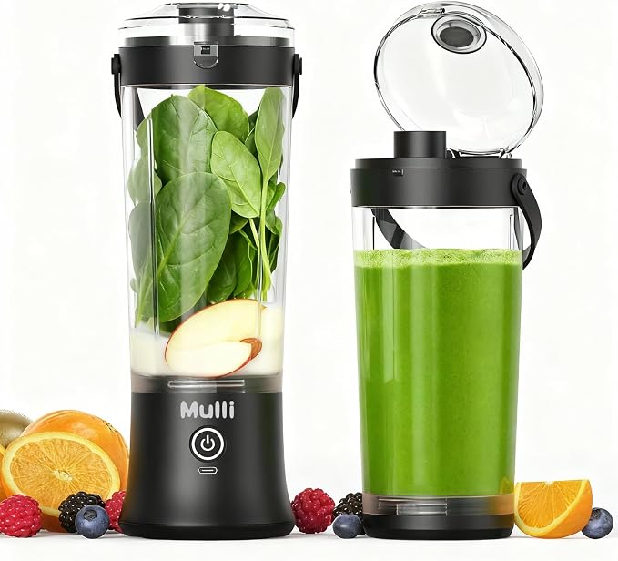 Mulli Portable Blender,17oz Portable Blender for Shakes & Smoothies, USB-C Rechargeable, BPA-Free, with Leak-Proof Lid & Straw Lid, Dishwasher Safe Cups