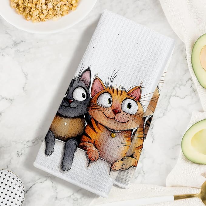 Jztco 2 Pcs Cute Cat Kitchen Towels, Cats Gifts Soft Absorbent Hand Towel