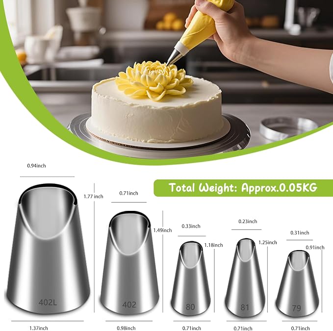 Suuker 5 Pieces Chrysanthemum Piping Tips Set | Stainless Steel, Cake Decorating Tips, Frosting Icing Tips, 402L 402 79 80 81