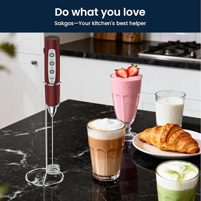 Milk Frother Wand Rechargeable Handheld Electric Whisk 3 Speed Adjustable | Coffee Frother Wand with 3 Stainless Whisks Electric Foam Maker Drink Mixer Blender for Latte Cappuccino Matcha Egg
