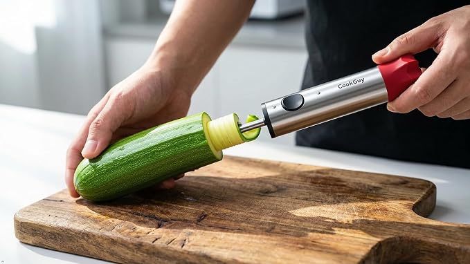 Cook Guy Multi-Purpose Veggie Drill - 4 Sizes Vegetable Corer Tool | Zucchini Corer & All-in-One Vegetable Corer for Potatoes, Carrots | Ergonomic Anti-Slip Handle